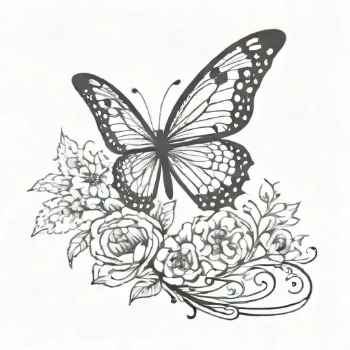 butterfly, one wing normal and the other wing is made out of flowers, it has the writing in cursive "we'll be alright" tattoo design idea