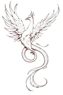 ] Phoenix  snaking acorss upper thigh tattoo with a long firey tail in black and white tattoo design idea