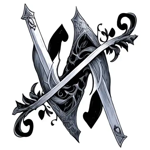 I already have a sword tattoo, which is almost minimalist type. I want two cards on either side-bentoutwards, 7 and 2 tattoo design idea