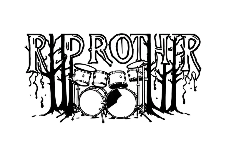 burnt forest drummer rip brother tattoo design idea