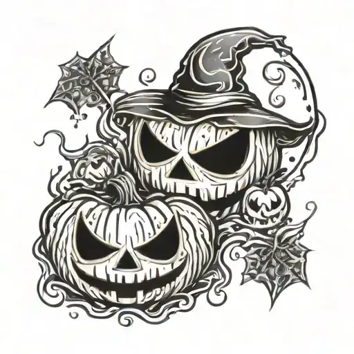 Halloween ghosts and jack o lantern  tattoo design idea