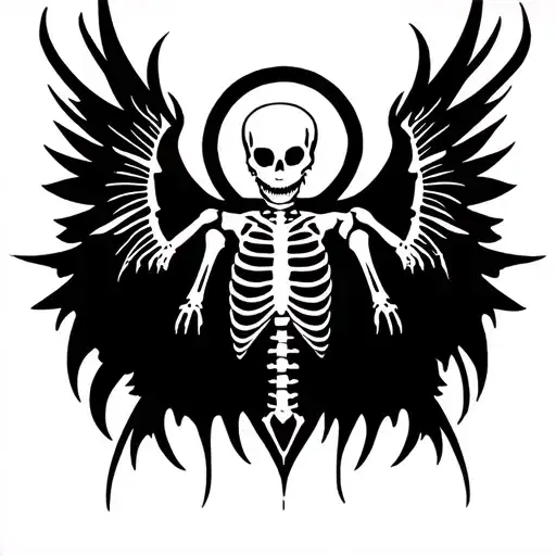 Cyber ​​tribal skeletal with wings on the back that goes to the butt with a tribal Dark tattoo design idea