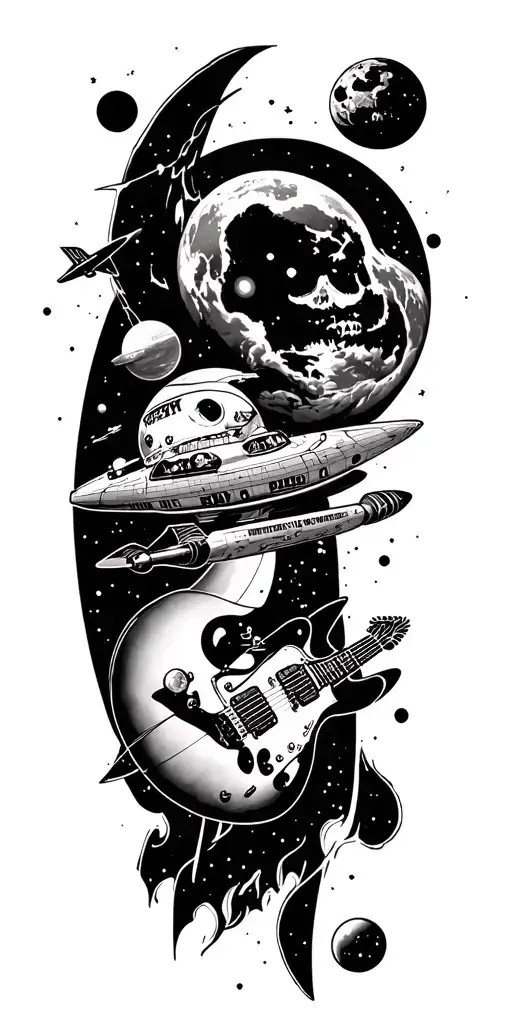 led zeppelin themed space surrounded  tattoo design idea