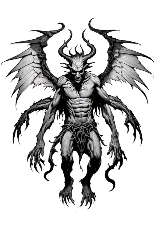 demonic evil demon with wings spread tattoo design idea