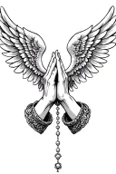 Praying Hands, Rosary beads intertwined, Wings tattoo design idea