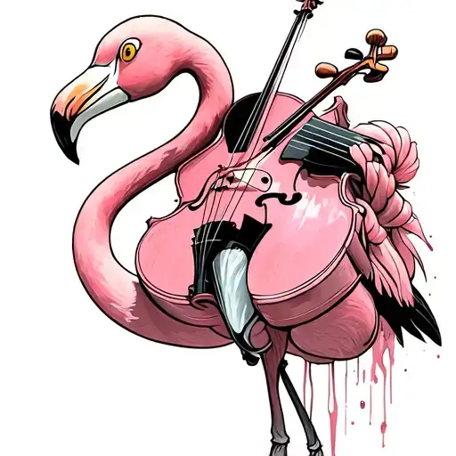 pink flamingo playing the violin tattoo design idea