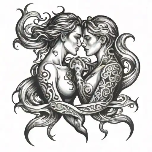 twin flame with silhouettes intertwined tattoo design idea