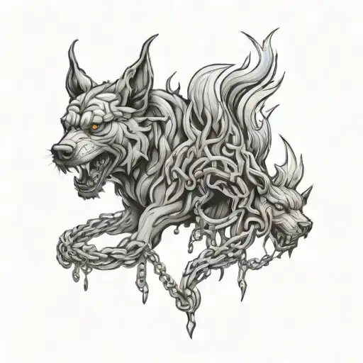 cerberus + chains + flame tattoo design idea