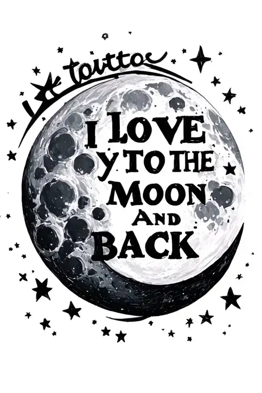 Moon outline made up of the words "I love you to the moon and back" tattoo design idea