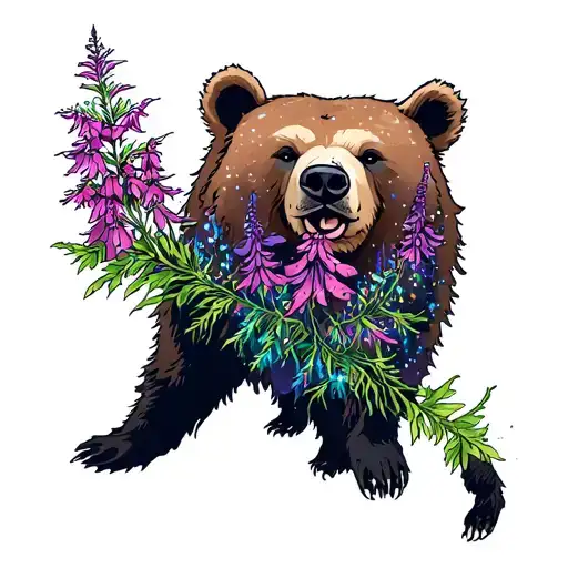 state of Alaska fireweed bear Aurora borealis merging tattoo design idea