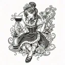 Maid Wine Anime Cool Black and White tattoo design idea