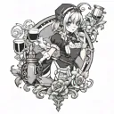 Maid Wine Anime Cool Black and White tattoo design idea