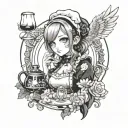 Maid Wine Anime Cool Black and White tattoo design idea