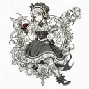 Maid Wine Anime Cool Black and White tattoo design idea