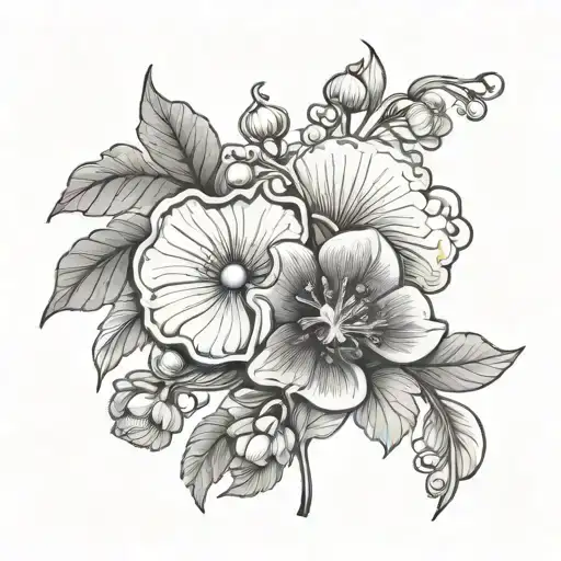 sugar plum, dumpling, sweet pea flower tattoo design idea