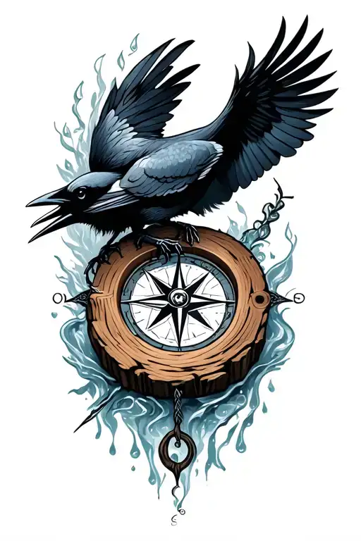 crow, compass, wood, water, Strange, mystery tattoo design idea