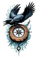 crow, compass, wood, water, Strange, mystery tattoo design idea