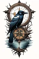 crow, compass, wood, water, Strange, mystery tattoo design idea