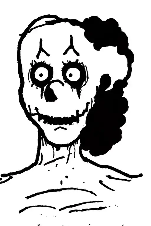a crude thick black lined drawing in the style of shel silverstien of a dead clown  tattoo design idea