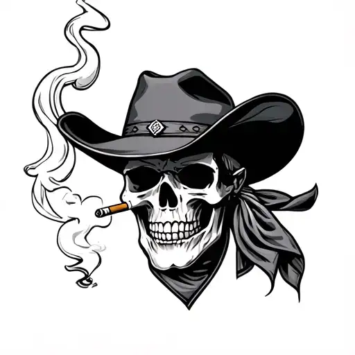 Cowboy Skull Smoking Cigarette with bandana tattoo design idea