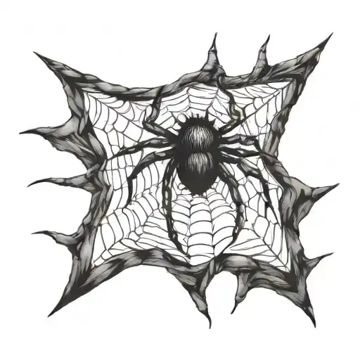 A detailed blackwork tattoo of a spider weaving a web in the shape of a tree, symbolizing your love for spiders, fish, and the outdoors tattoo design idea
