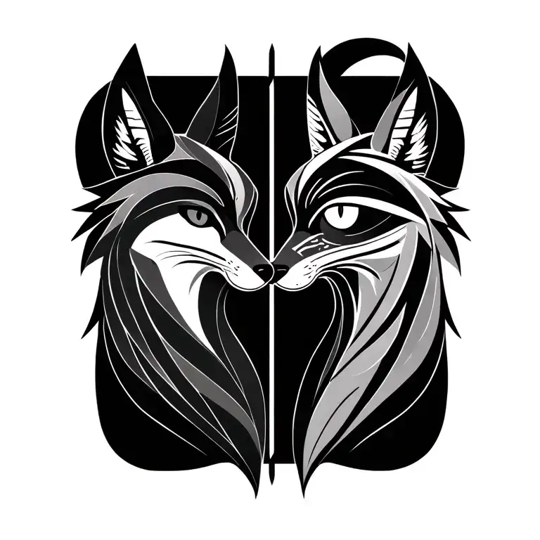 gemini zodiac symbol of two foxs one has a scar on its eye and the other doesn't  tattoo design idea