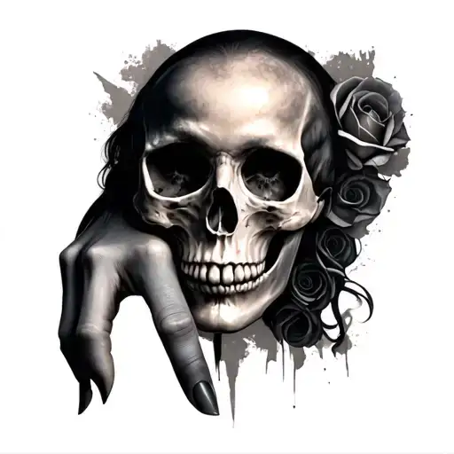 skull, woman face, dark, hand tattoo tattoo design idea