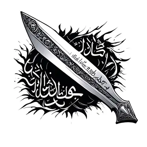 Double edged sword with the words "it is better to take refuge in the lord than to trust man” in arabic tattoo design idea
