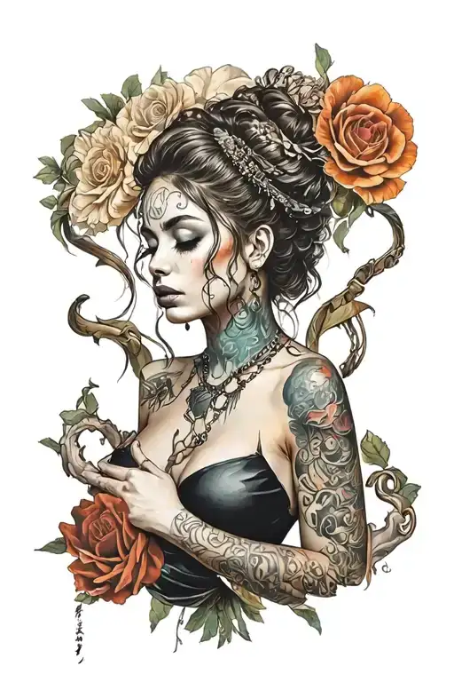 bdsm submissive slave woman tattoo design idea