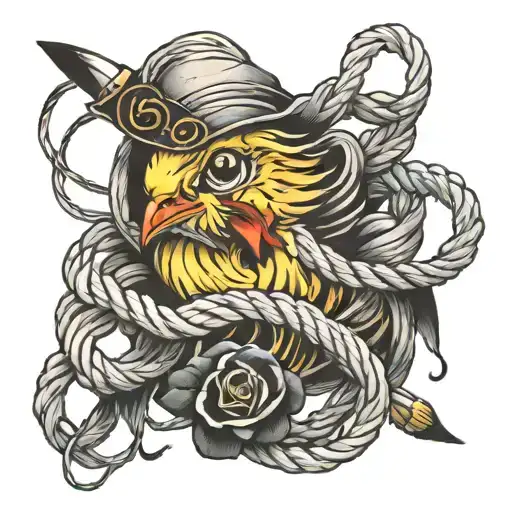 chick death suicide rope tattoo design idea