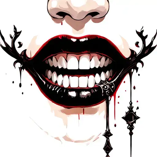 ball gagged mouth lips teeth slightly showing  tattoo design idea