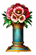 Egyptian pillar topped with huge flowers pomegranate tattoo design idea