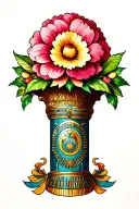 Egyptian pillar topped with huge flowers pomegranate tattoo design idea