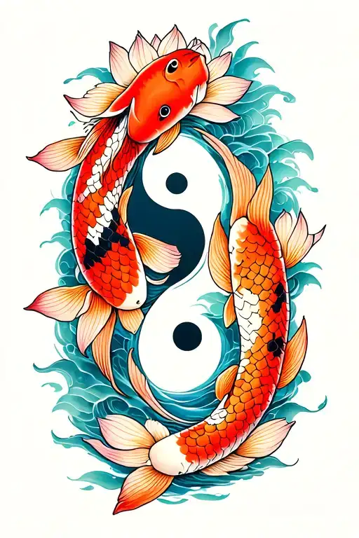 koi fish yin yang lotus flower blooming tattoo design idea