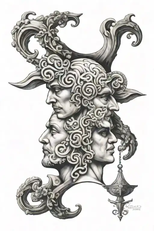 janus two heads tattoo design idea