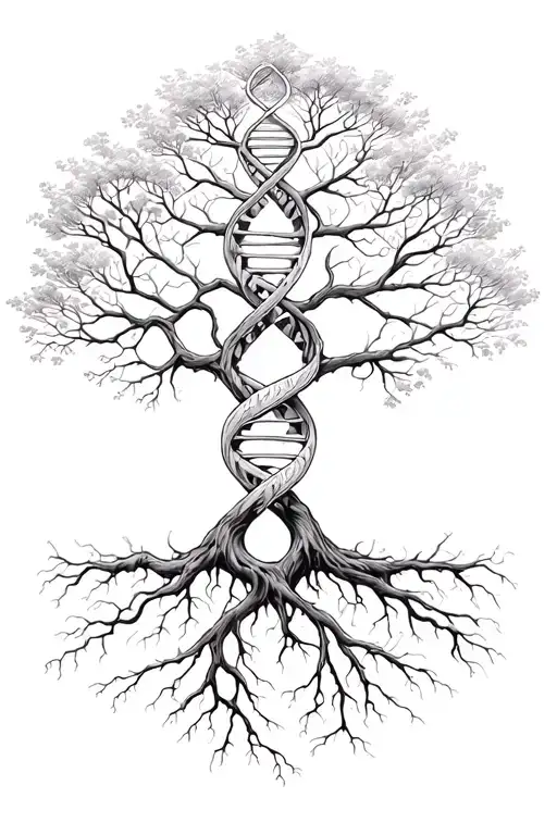 tree of life with human DNA double helix intertwined tattoo design idea