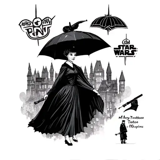 Mary poppins with star wars tattoo design idea