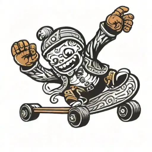 ginger bread man skateboarding tattoo design idea