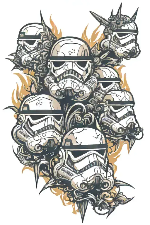 storm trooper heads on spikes  tattoo design idea