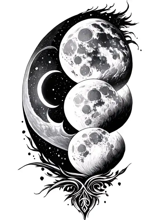 moon phases going down the spine with cool designs to compliment it tattoo design idea