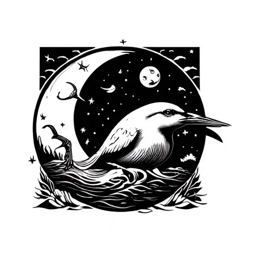light, sky, land, sea, sun, moon, stars, sea creature, bird, land animal, human kind, rest tattoo design idea
