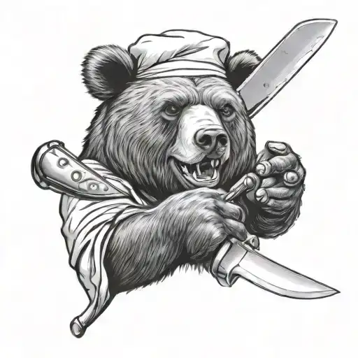 bear chef giving thumbs up holding a chef knife tattoo design idea