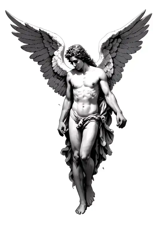 Dramatic Guardian Angel, naked during the fight tattoo design idea
