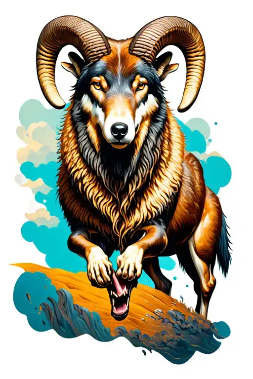 bighorn sheep beating a wolf tattoo design idea