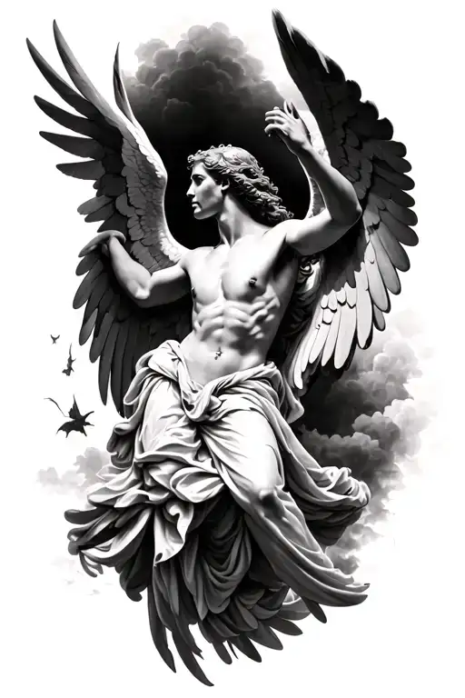 icarus falling angel black and white tattoo tattoo design idea