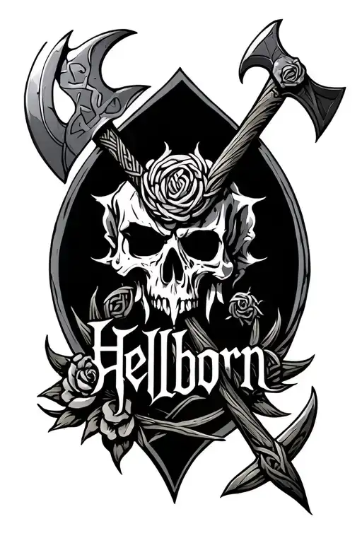Celtic with Axes and froses with thorns add the name Hellborn tattoo design idea