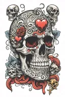 overthinking scull with broken hearts  tattoo design idea