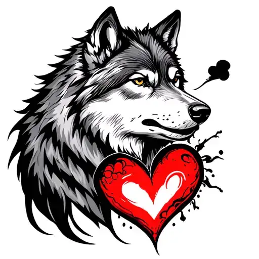 wolf and heart tattoo design idea