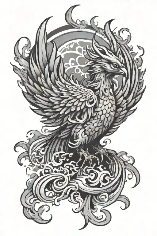 Japanese phoenix rising from flames tattoo design idea