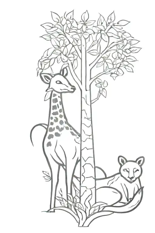 giraffe with red panda with capybara tattoo design idea